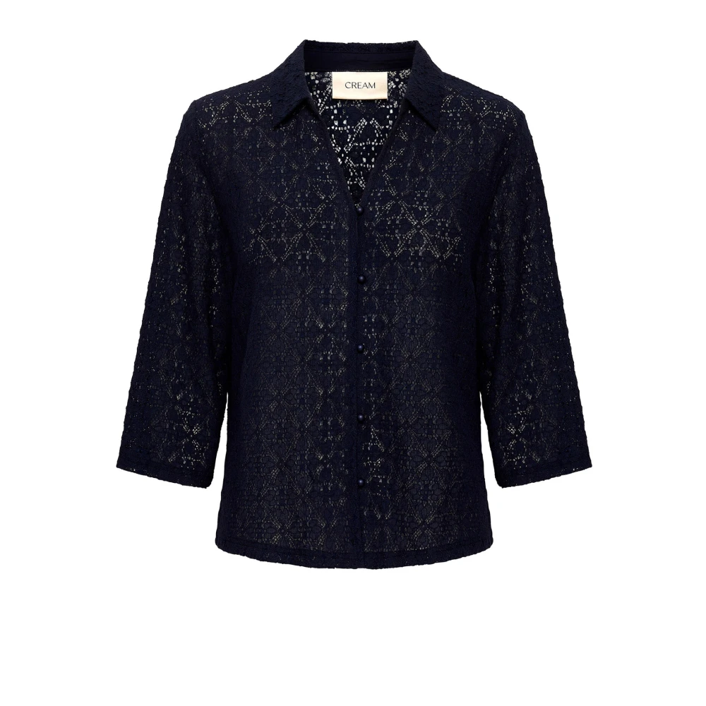 Cream Navy Blazer Blouse met ¾ Mouwen Blue Dames