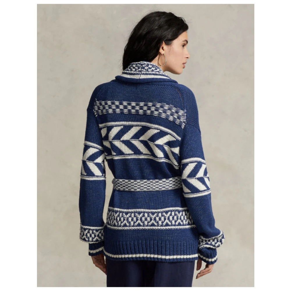 Polo Ralph Lauren Geometrisch Design Gebreide Cardigan Blue Dames