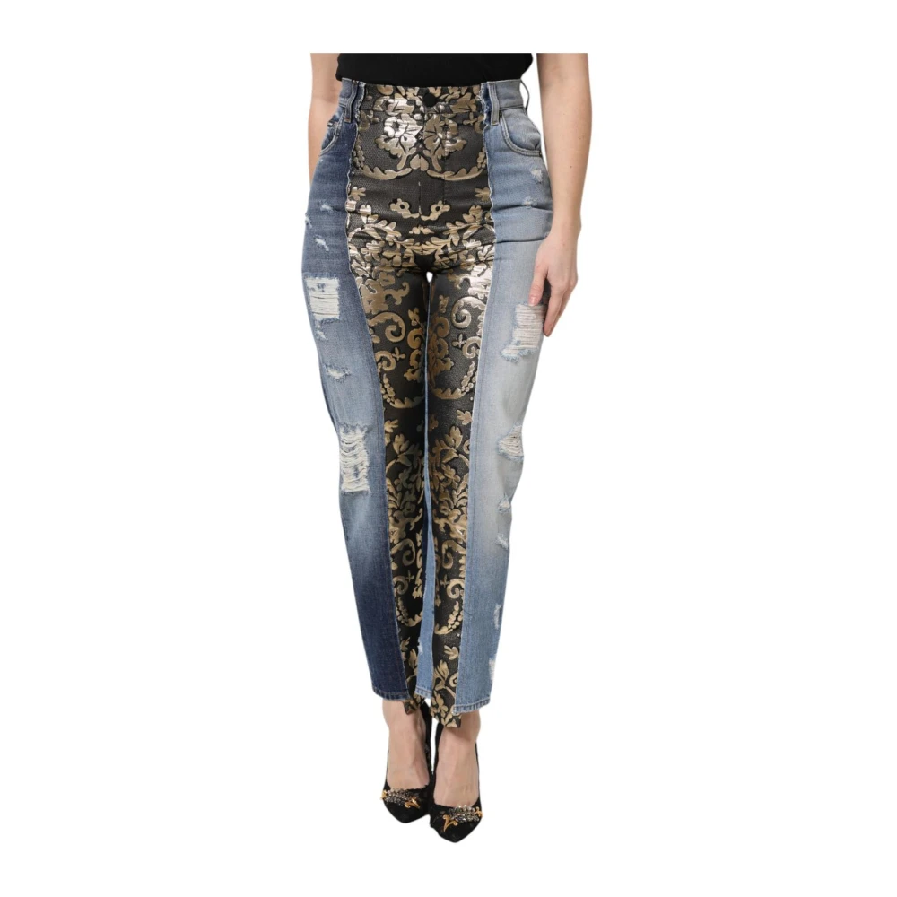 Dolce & Gabbana Women's Patchwork Tapered High Waist Denim Jeans