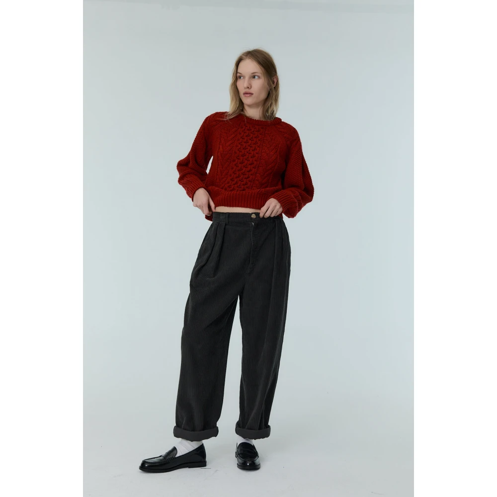 The New Society Corduroy Straight Cut Pants Graphite Black Dames