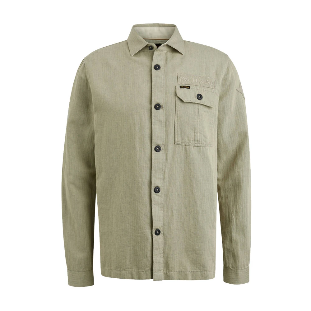 PME LEGEND Heren Overhemden Long Sleeve Shirt Ctn linen 2 Tone Herringbone Beige