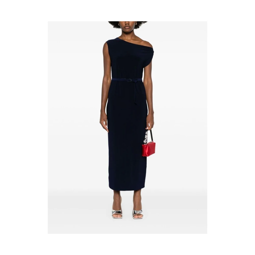 Norma Kamali Midnight Blue Off-Shoulder Jurk met Gerimpelde Details Blue Dames