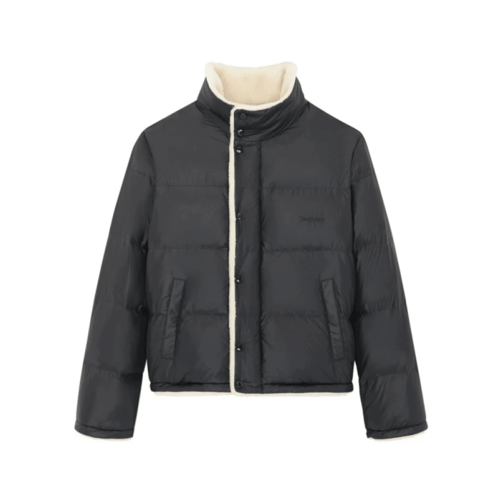 Saint Laurent Shearling Down Jas met Geborduurd Logo Black Heren