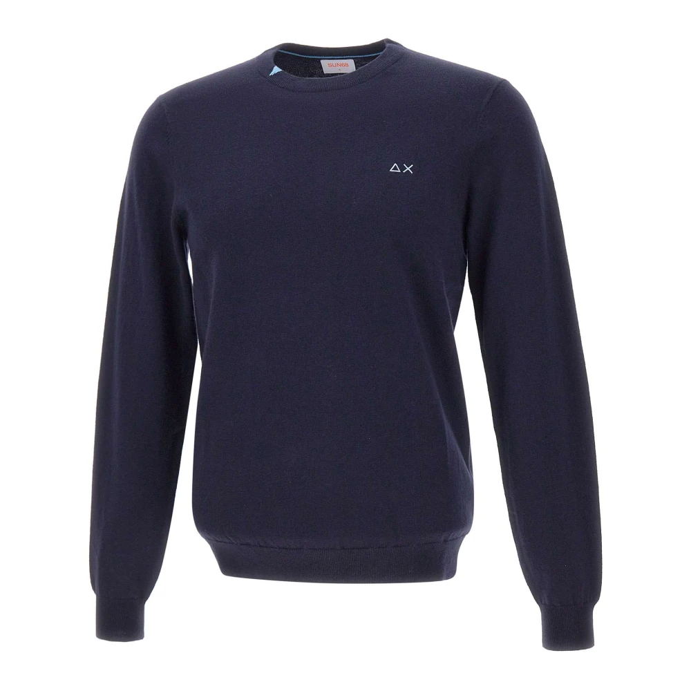 Sun68 Blue Round-Neck Knitwear, Male, 3XL, Crew Neck Jumper