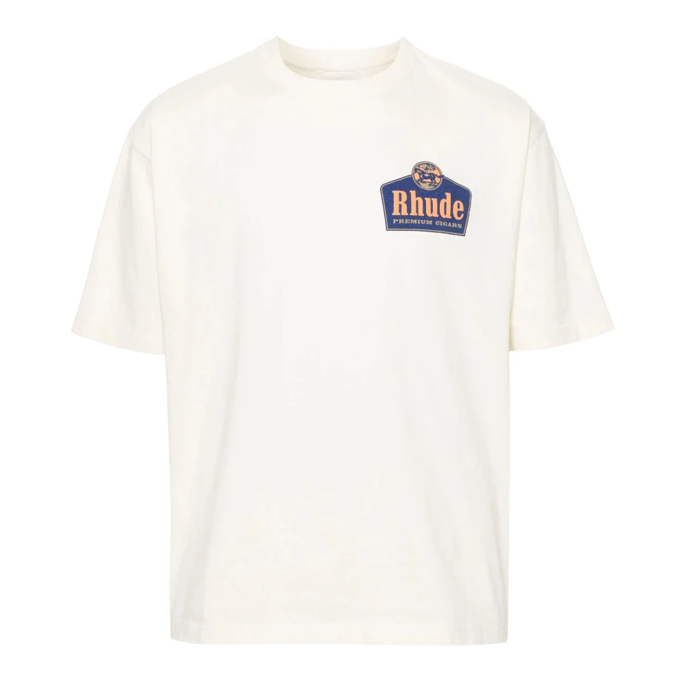 Rhude Witte Katoenen Crème T-shirt met Logo Print White Heren