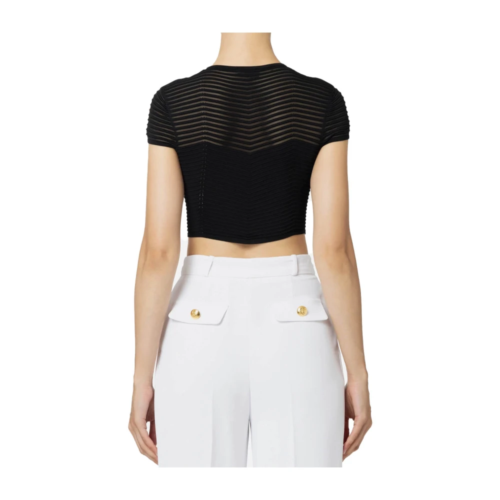 Elisabetta Franchi Chevron Cropped Top met transparante mouwen Black Dames