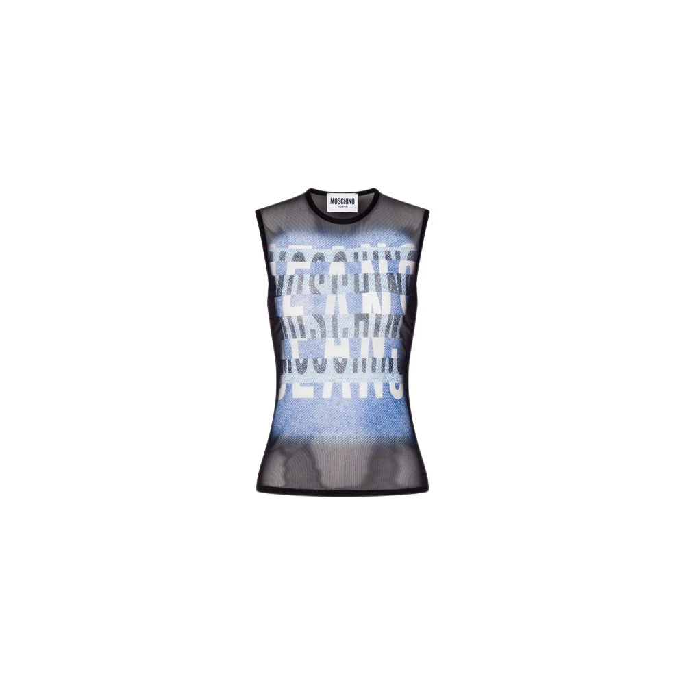 Moschino Women's Multicolor Sleeveless Tops, Xl, Printed Mesh Top