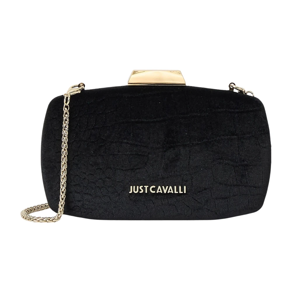 Just Cavalli Zwarte Fluwelen Clutch met Gouden Details Black Dames