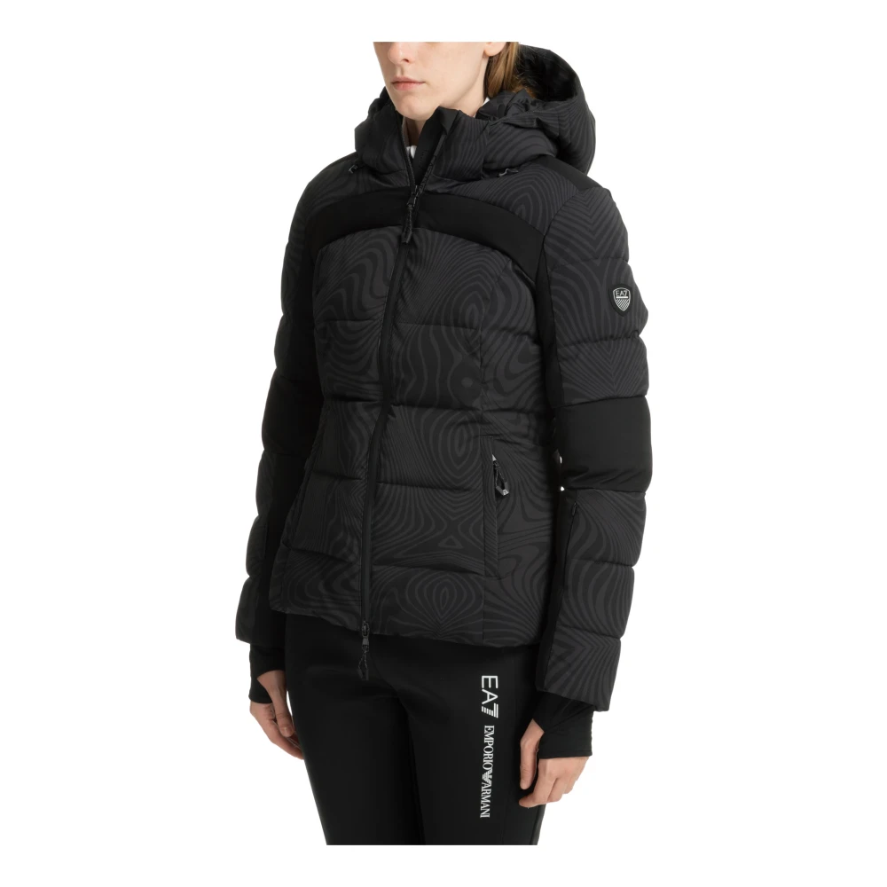 Emporio Armani EA7 Abstracte Ski Jas met Capuchon Black Dames
