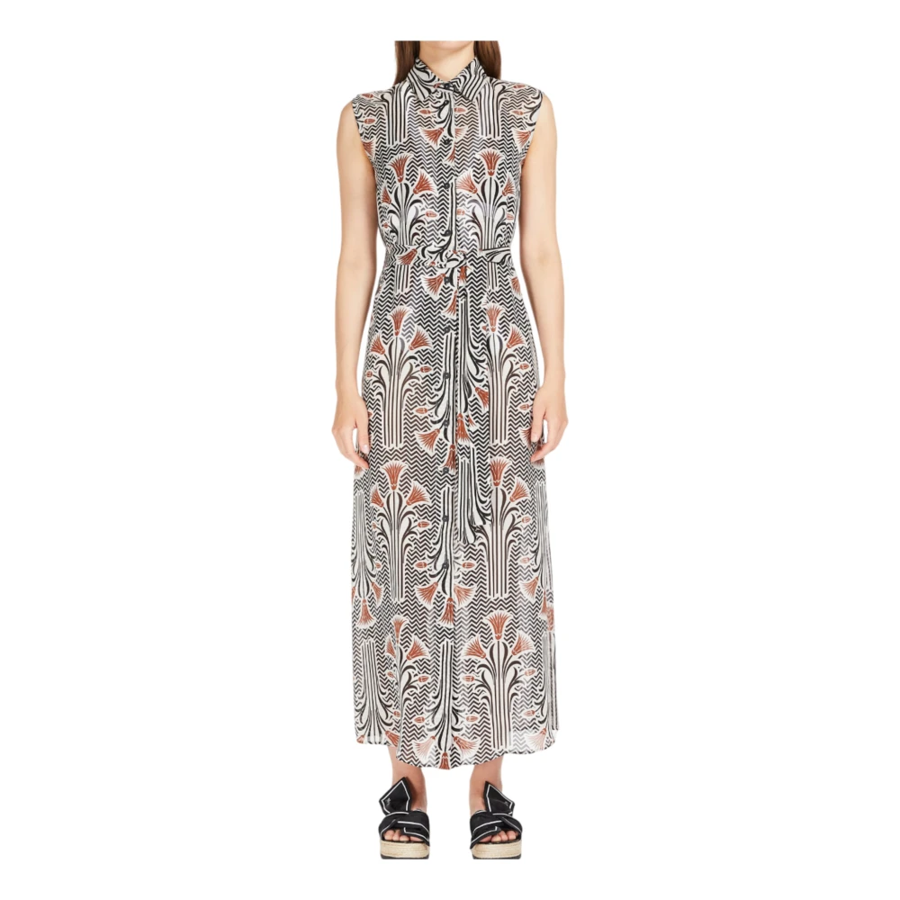 Max Mara Gedrukte Viscose Chemisier Jurk Gray Dames