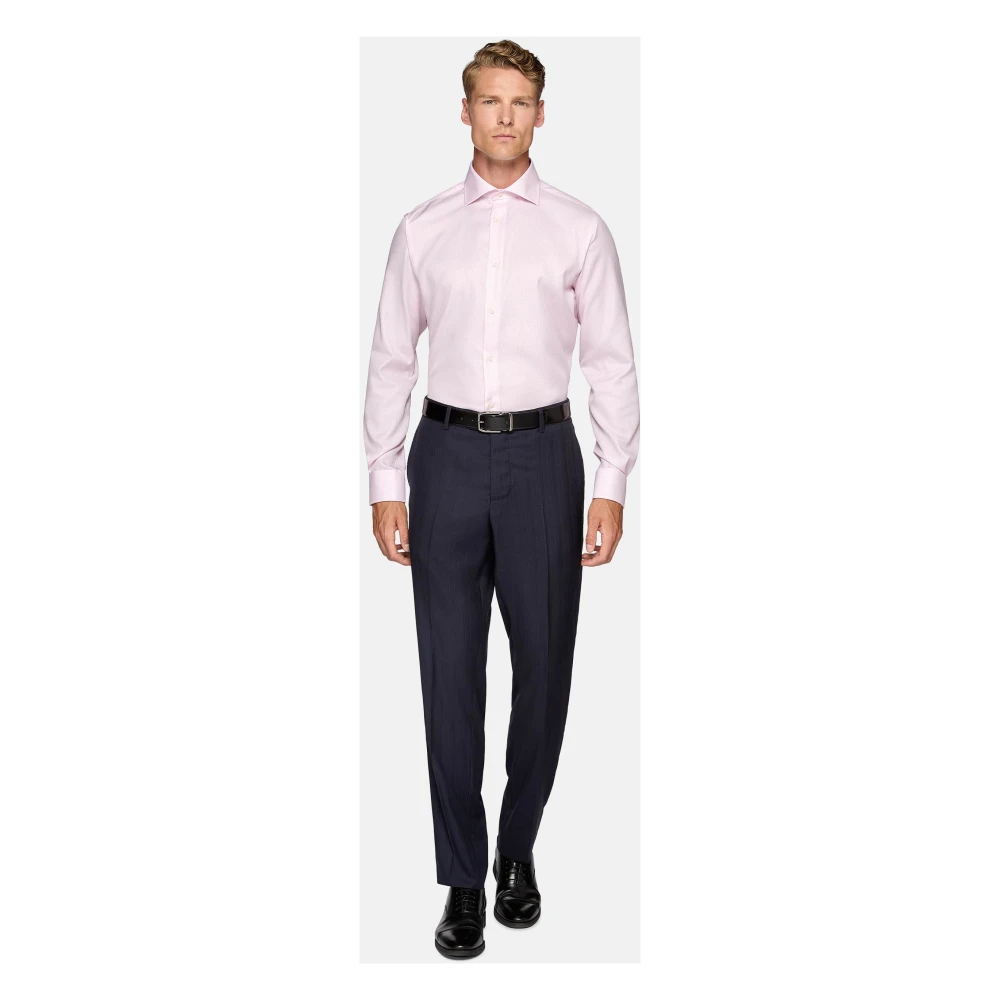 Boggi Milano Regular Fit Katoenen Dobby Overhemd Pink Heren