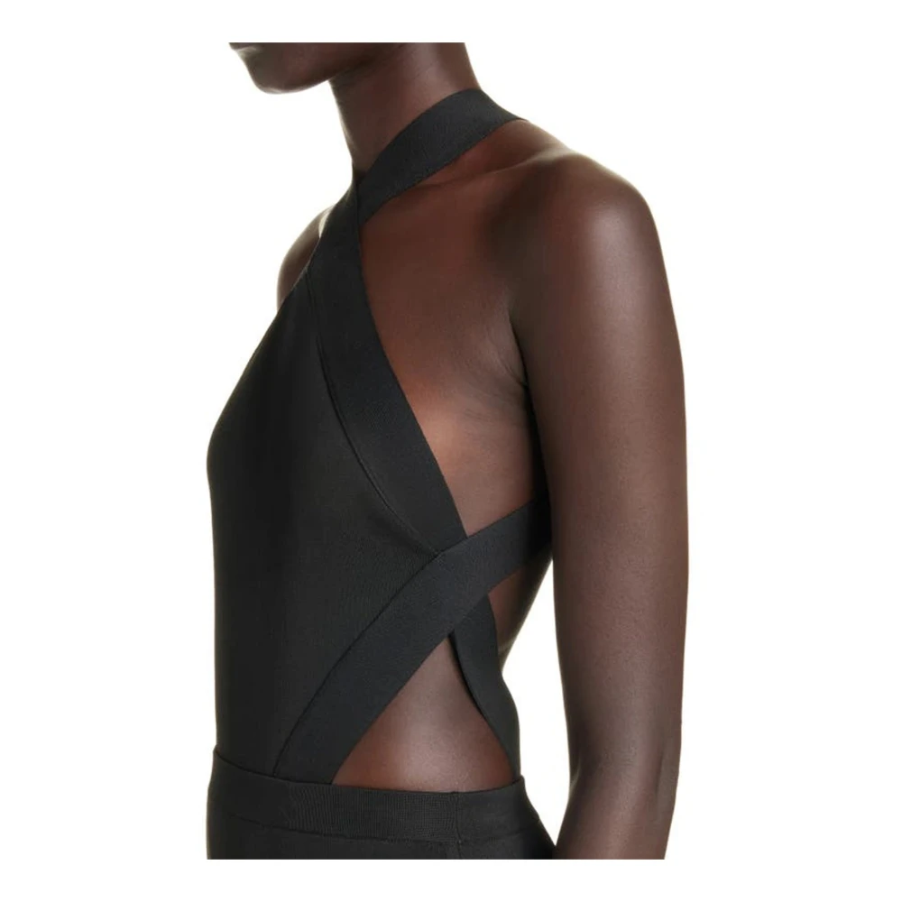 Saint Laurent Crossneck Bodysuit Top met Kruisontwerp Black Dames