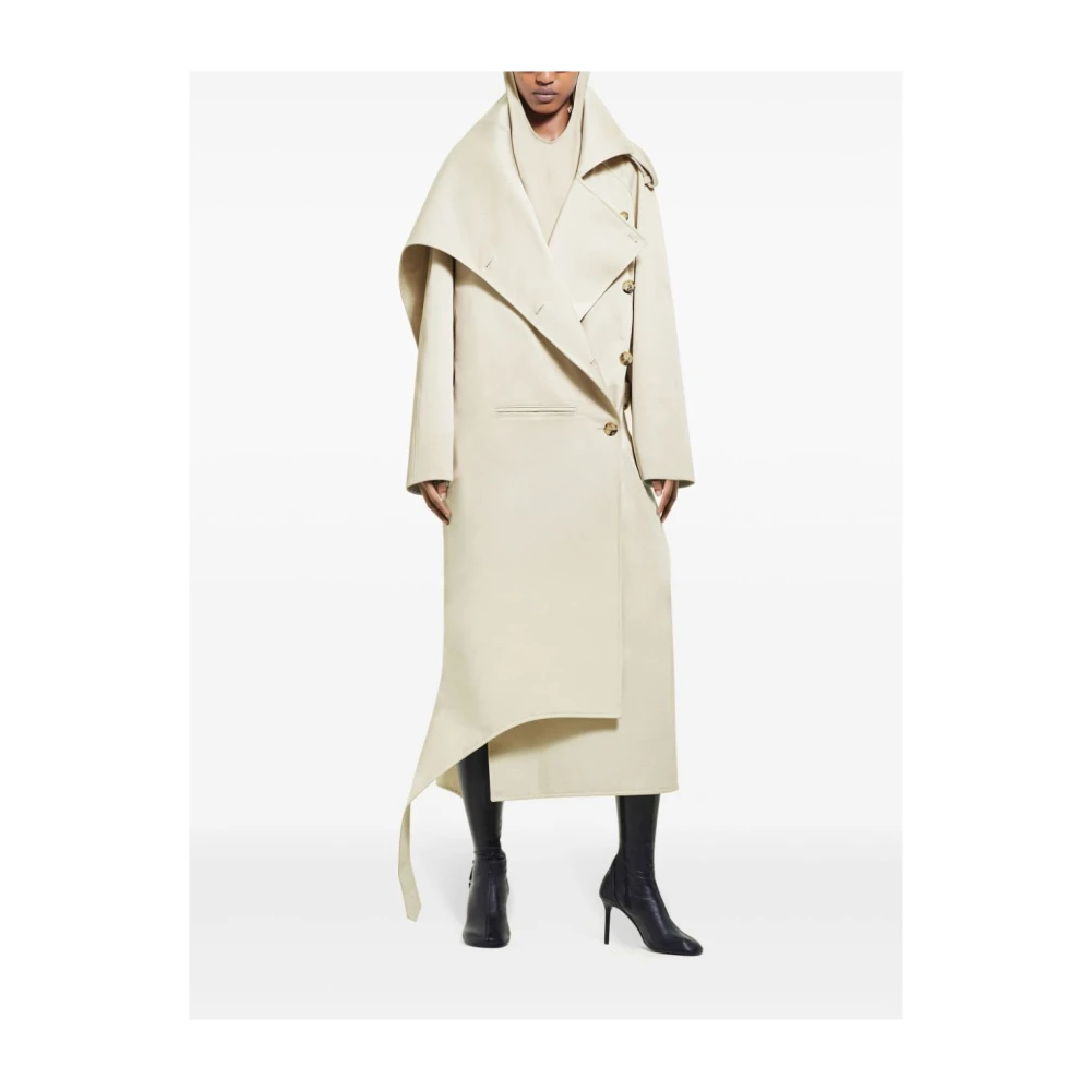 Courrèges Beige Katoenen Jas met Grote Kraag Beige Dames