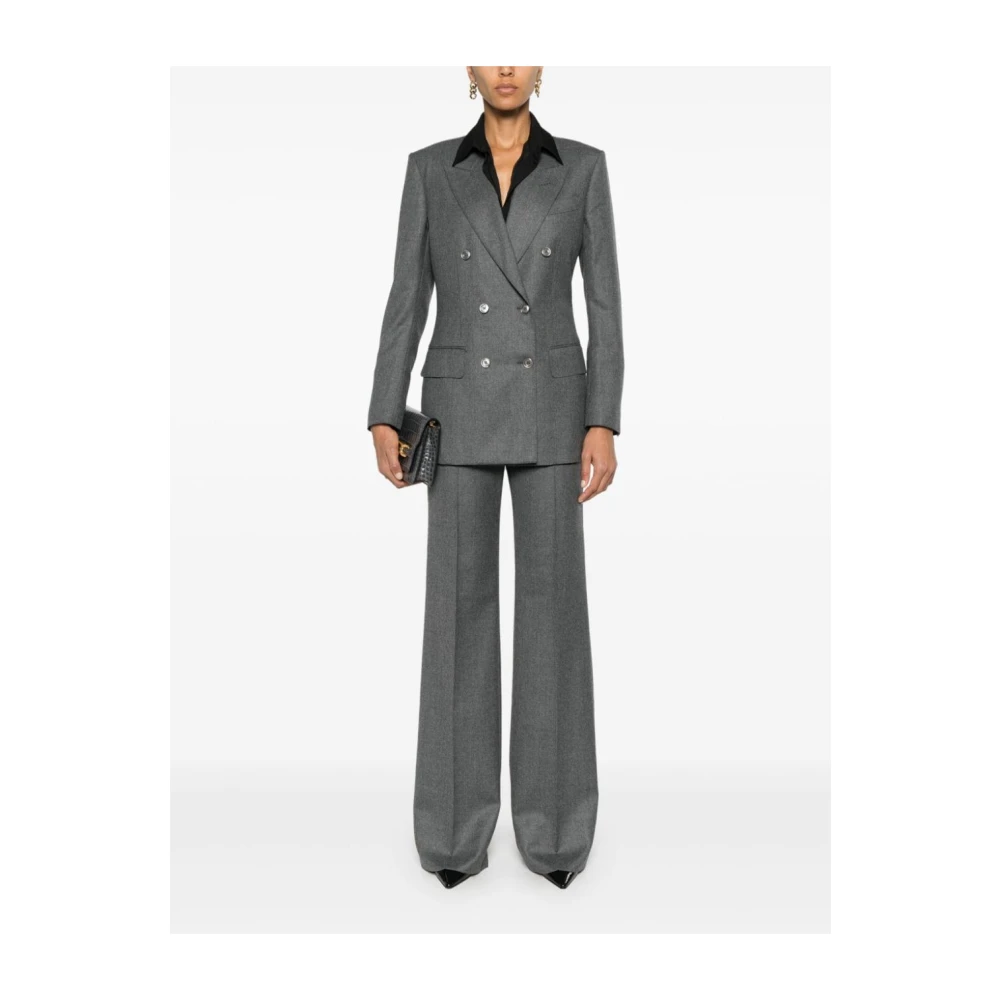Tom Ford Grijze Wollen Jas Peak Revers Gray Dames