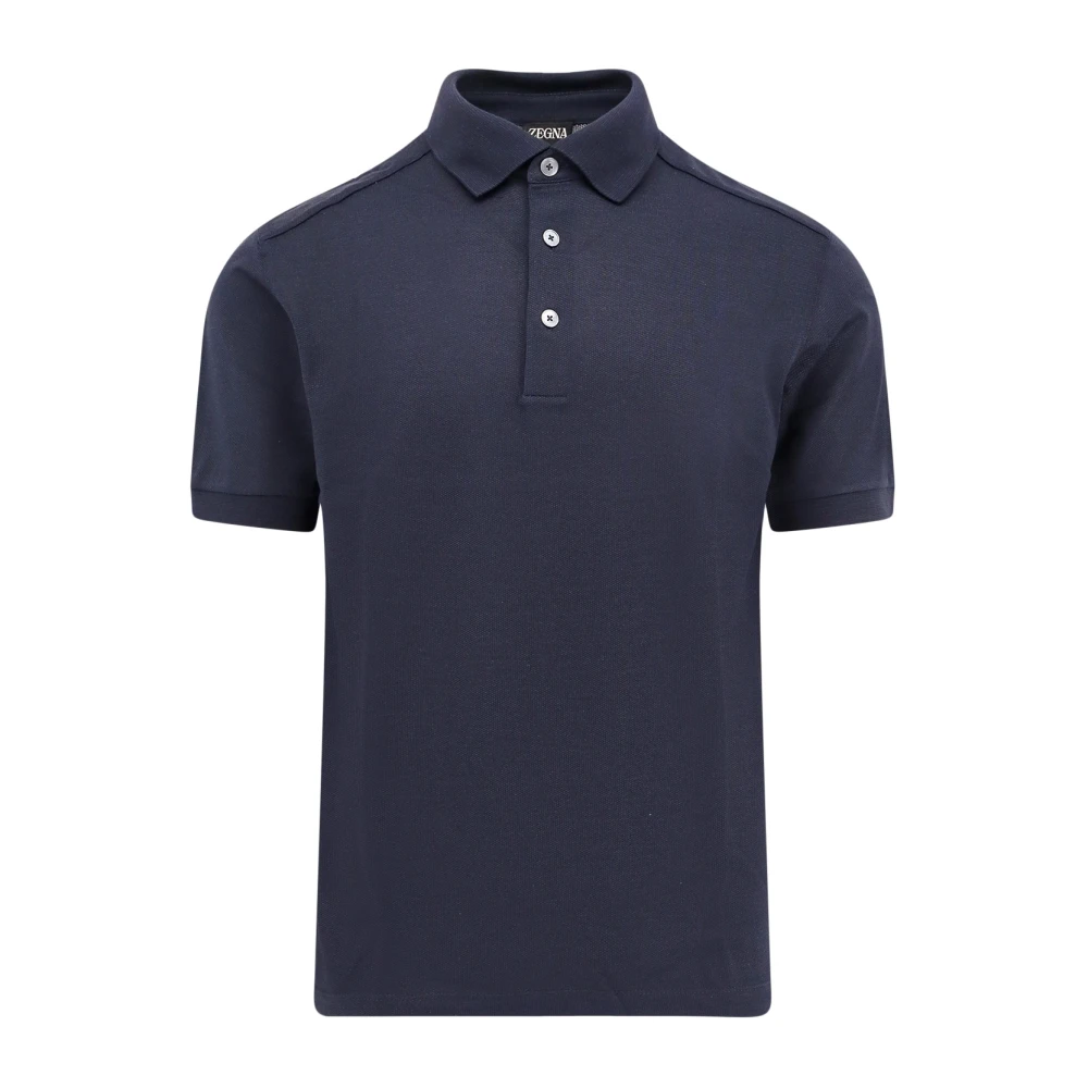 Ermenegildo Zegna Bomull Silk Polo Skjorta Kort Ärm Blue, Herr