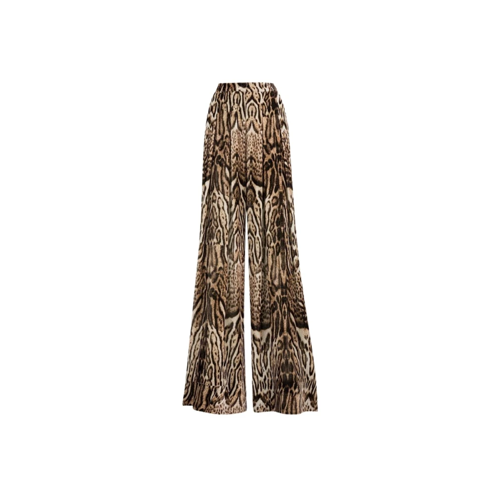 Roberto Cavalli Ocelot Wijde Fluwelen Broek Brown Dames