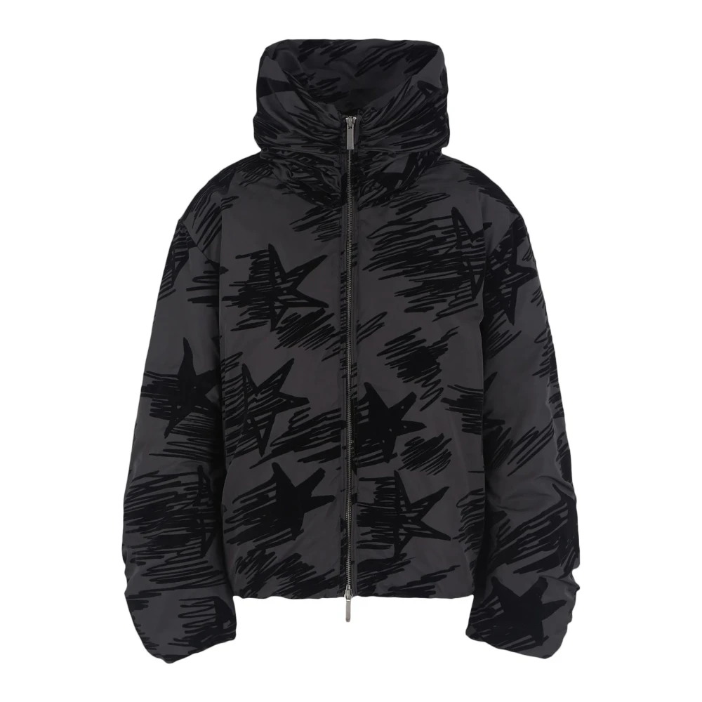 Emporio Armani Zwarte Nylon Flock Jas Volledige Rits Black Dames