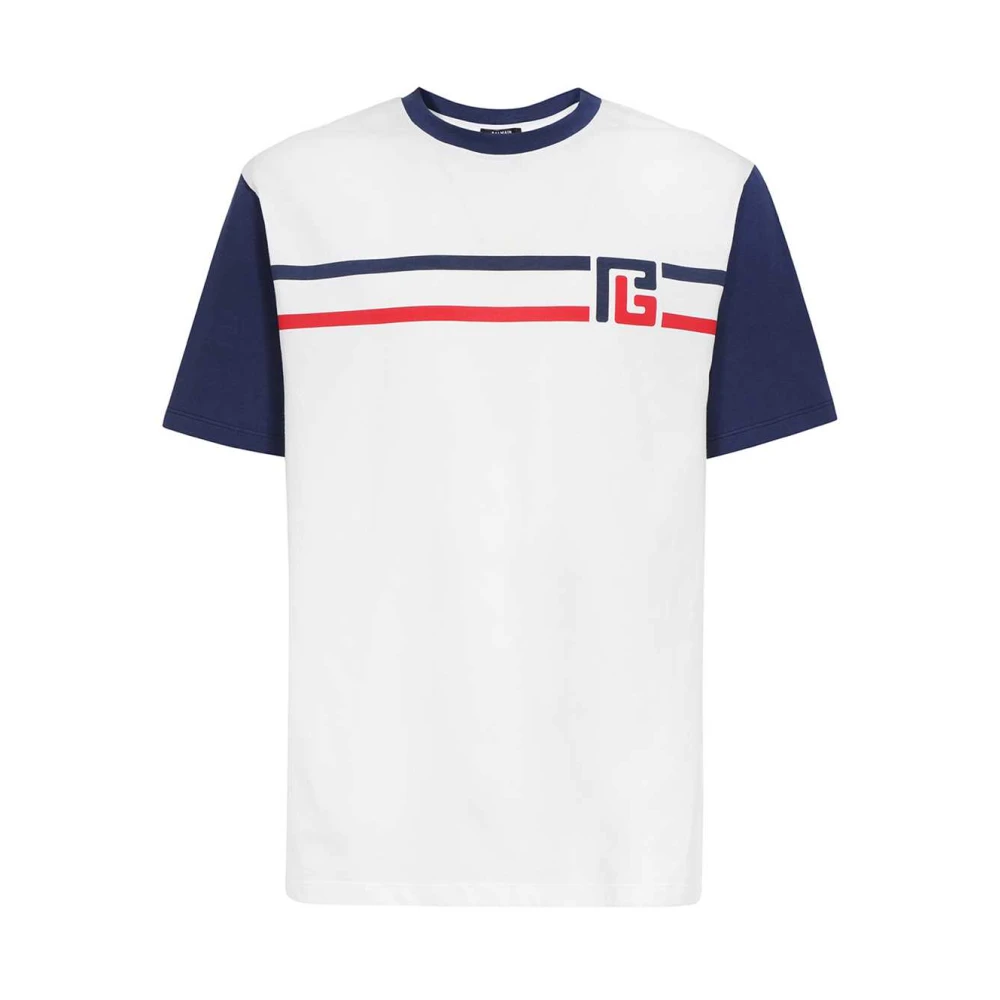 Balmain Katoenen Logo T-Shirt Geribbelde Halslijn White Heren