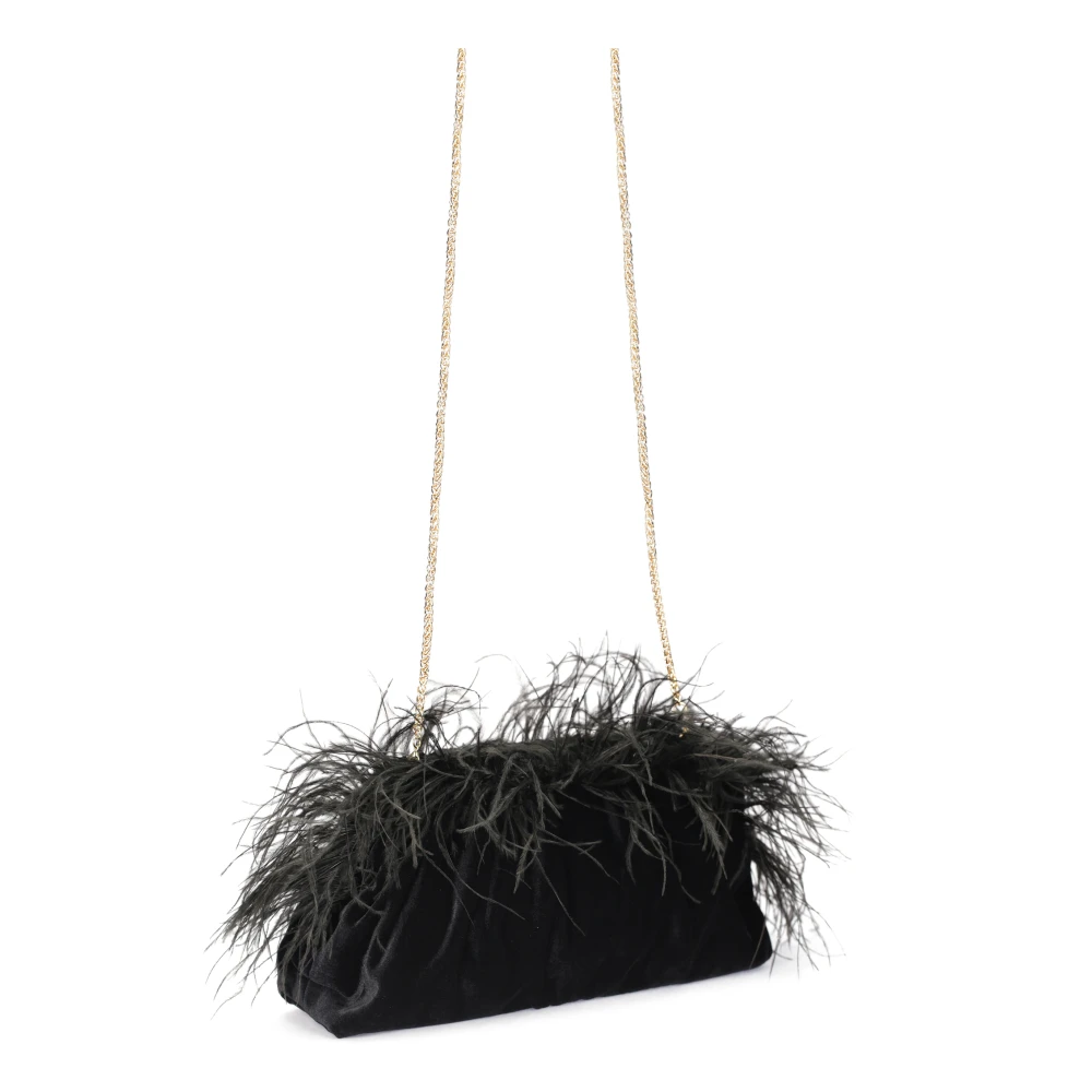 Kazar Zwarte avondtasje met veren Black Dames