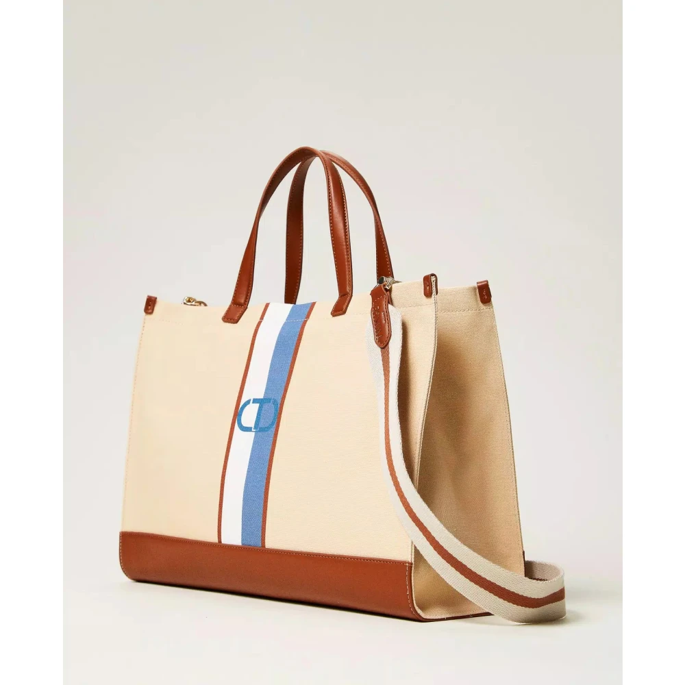 Twinset Canvas Shopper Tas met Ovaal Ontwerp Beige Dames