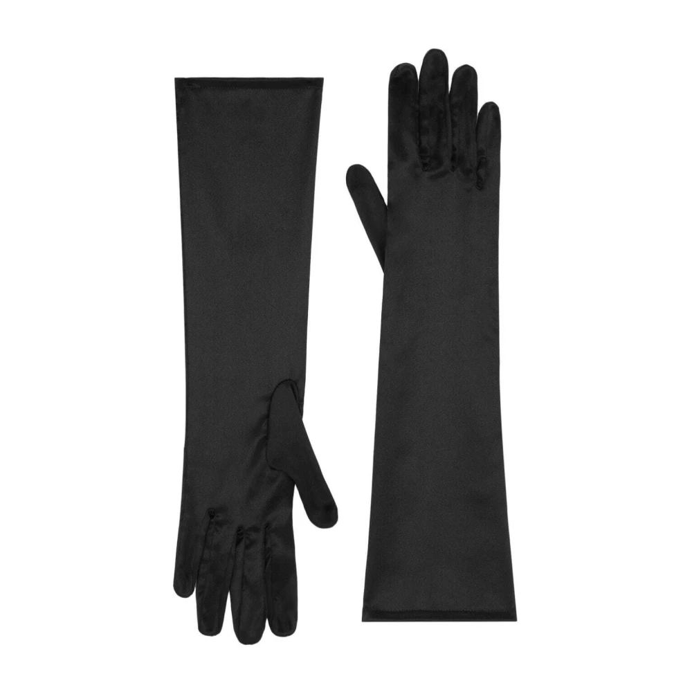 Dolce & Gabbana Zwarte Zijden Ellebooglange Handschoenen Black Dames