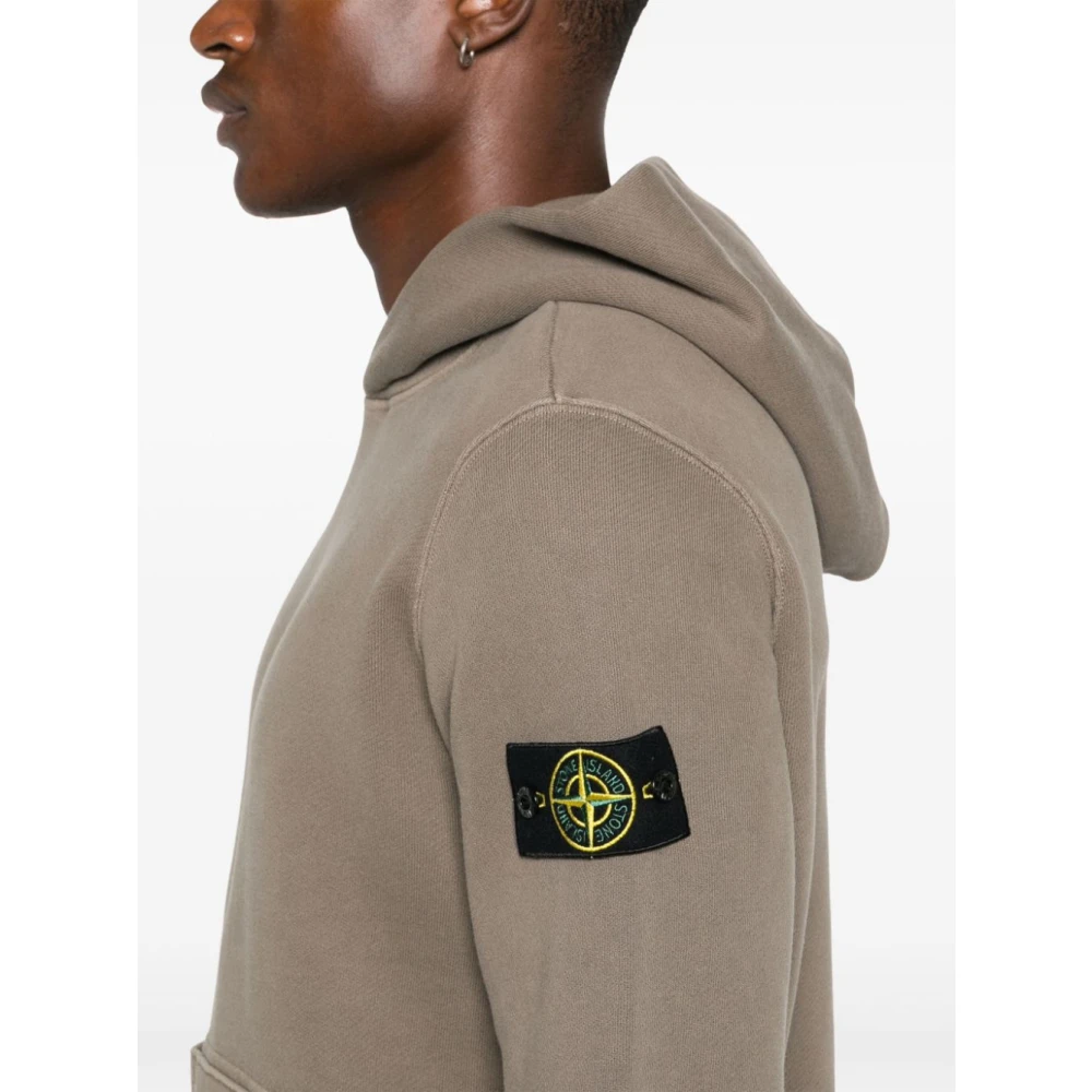 Stone Island Bruine Katoenen Jersey Hoodie Kangoeroezak Brown Heren
