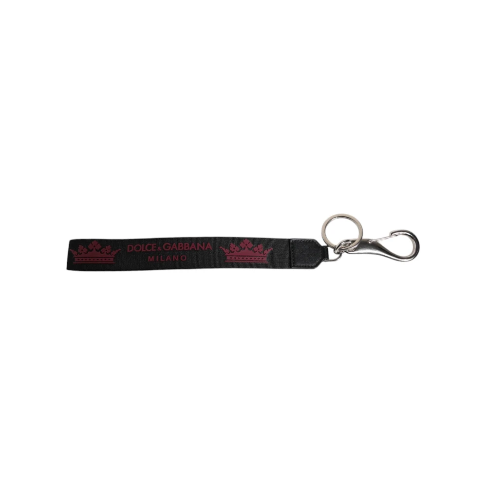 Dolce & Gabbana Men's Black Nylon Logo Dg Crown Keychain