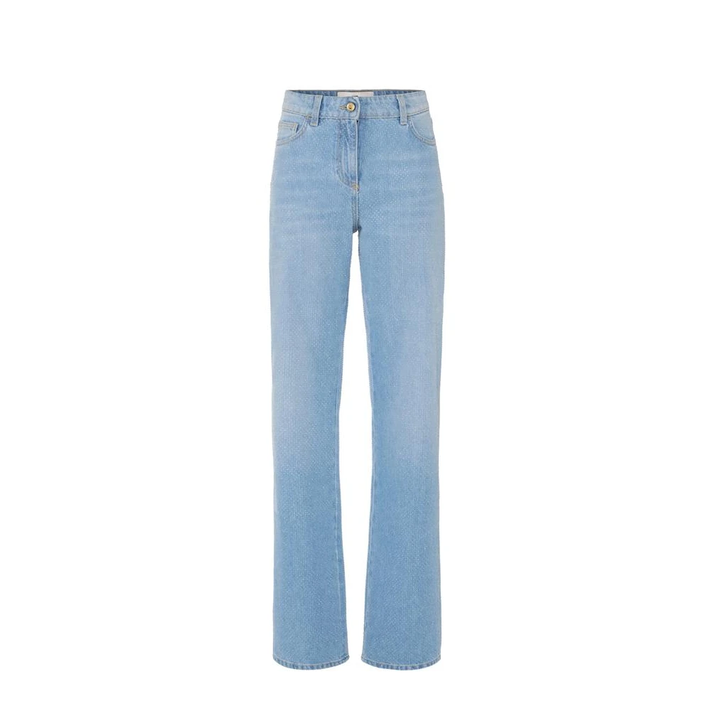 Elisabetta Franchi Straight Fit Jeans, Female, W27, Denim Jeans With Rhinestones Blue