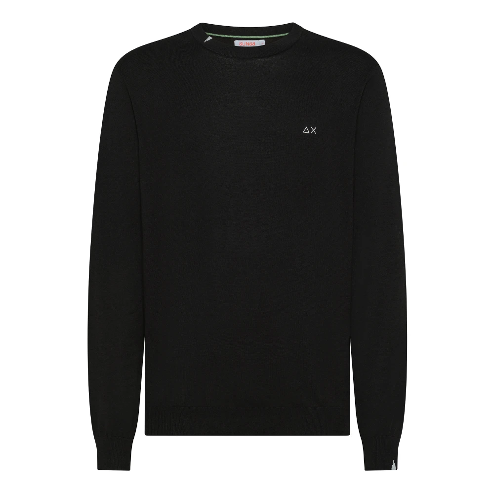 Sun68 Men's Black Round-Neck Knitwear, Xl, Basic Jumper With Long Sleeves