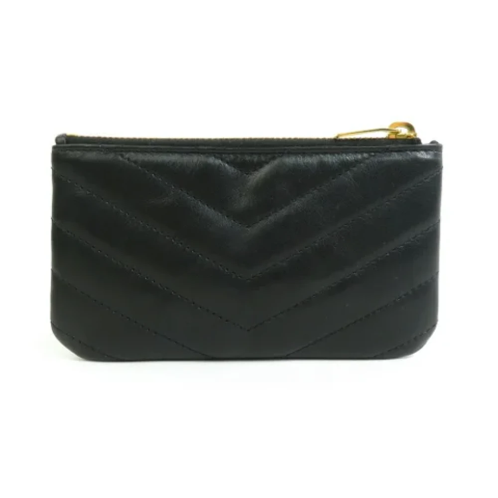 Yves Saint Laurent Vintage Pre-owned Coin Case Leder Zwart Black Dames
