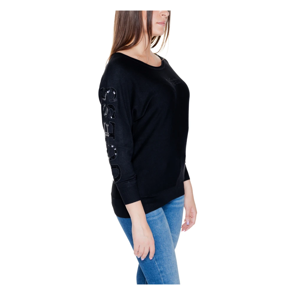 Guess Zwarte Gebreide Ronde Hals Trui Black Dames