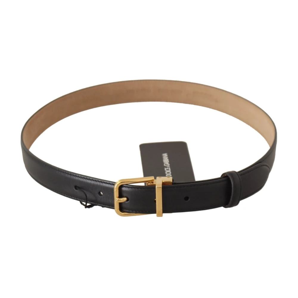 Dolce & Gabbana Elegante zwarte leren riem met gegraveerde metalen gesp Black Dames