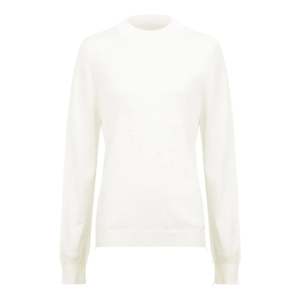 Maison Margiela Vit Stickad Tröja med Ribbad Krage White, Herr