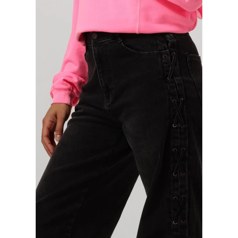Catwalk Junkie Wijde Jeans met Kantdetail Black Dames