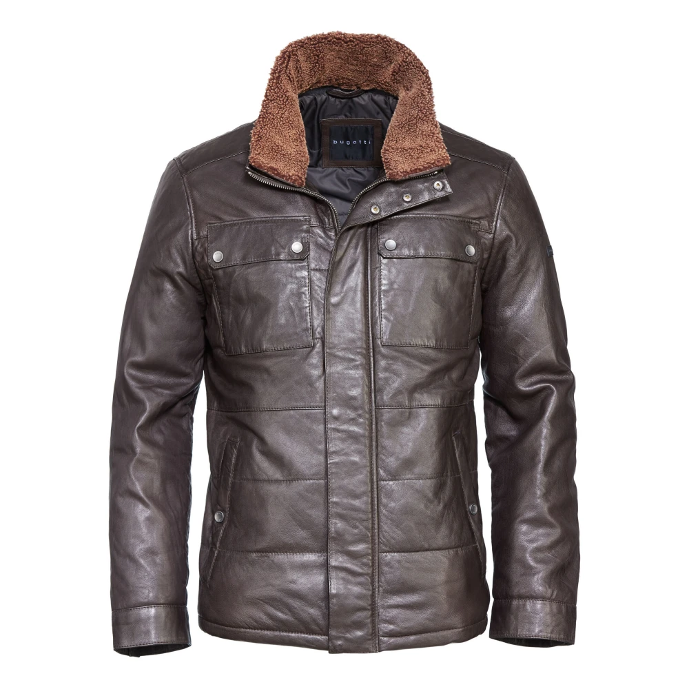 Bugatti Stijlvolle leren jas met stiksels Brown Heren