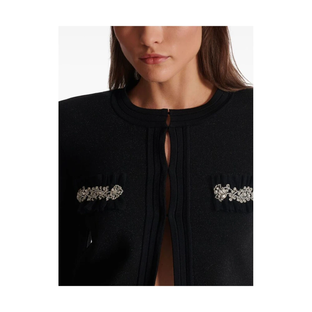 Balmain Zwarte Kristalversierde Gebreide Trui Black Dames