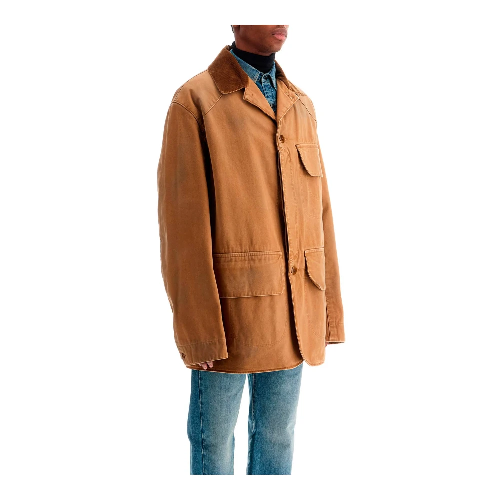 Maison Margiela Canvas Overcoat Jas met Corduroy Kraag Beige Heren