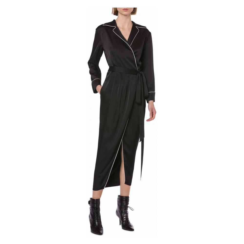 Philosophy di Lorenzo Serafini Satijnen Kimono Jurk met Contrasterende Piping Black Dames