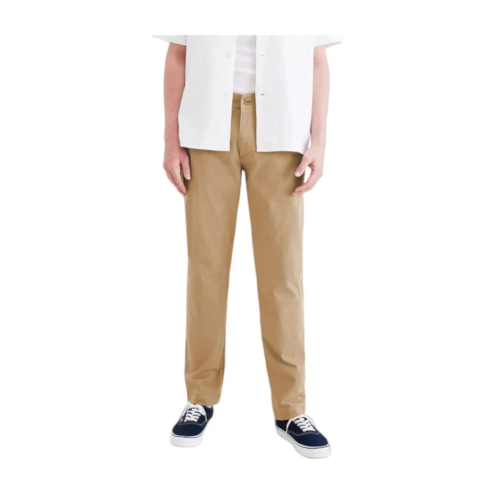 Dockers Men's Beige Slim-Fit Trousers, W33 L32, Khaki Slim Fit Harvest Trousers
