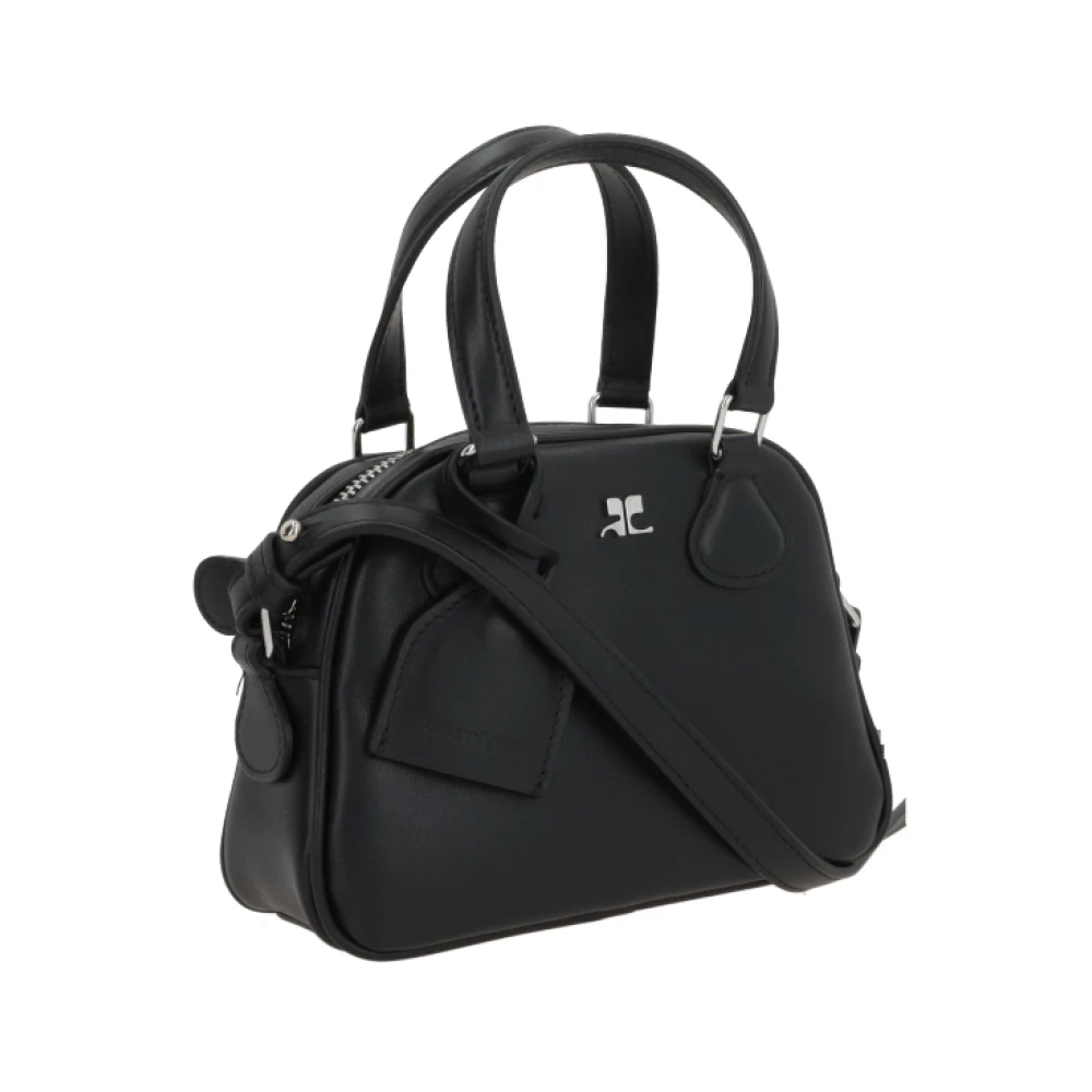 Courrèges Zwarte leren handtas met metalen logo Black Dames