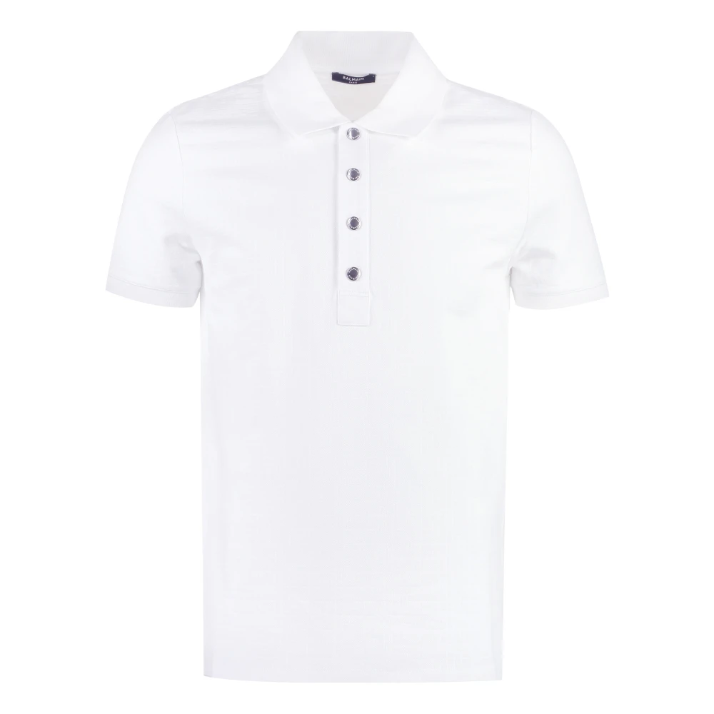 Balmain Geribbelde Gebreide Katoenen Poloshirt White Heren