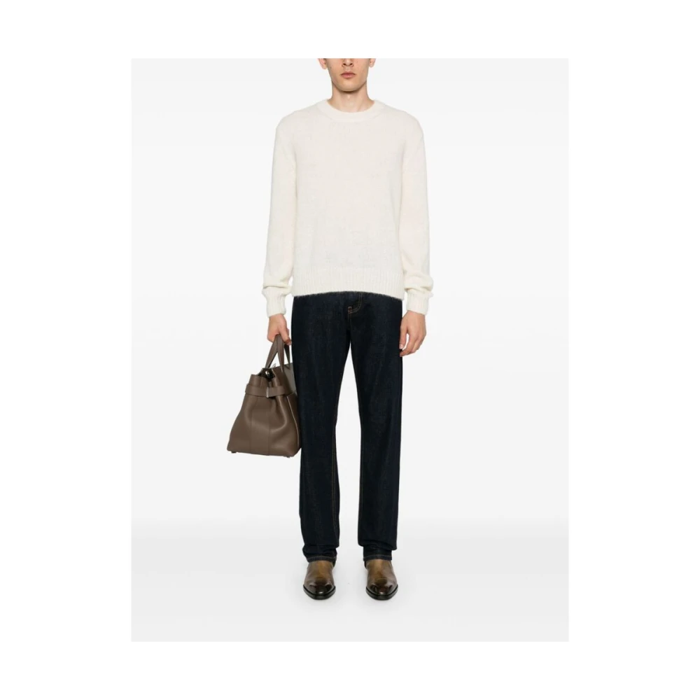 Tom Ford Alpaca Wool Crew Neck Sweater White Heren