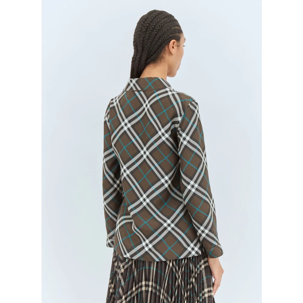 Burberry Zijden Pyjama Shirt Klassieke Kraag Green Dames