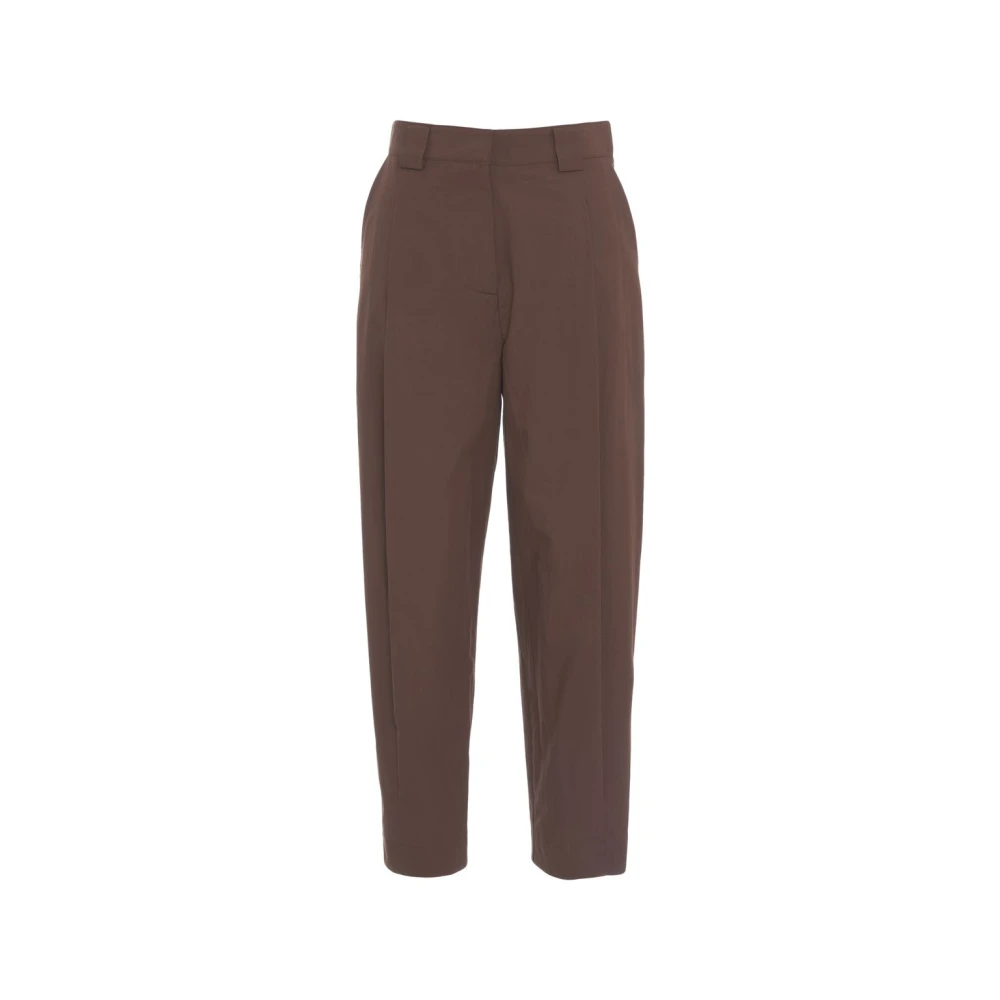Ottod'Ame Bruine Geplooide Poplin Broek Brown Dames