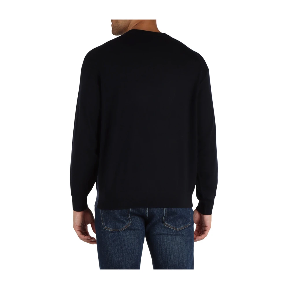 Emporio Armani Wollen trui met kleurblok ronde hals Blue Heren