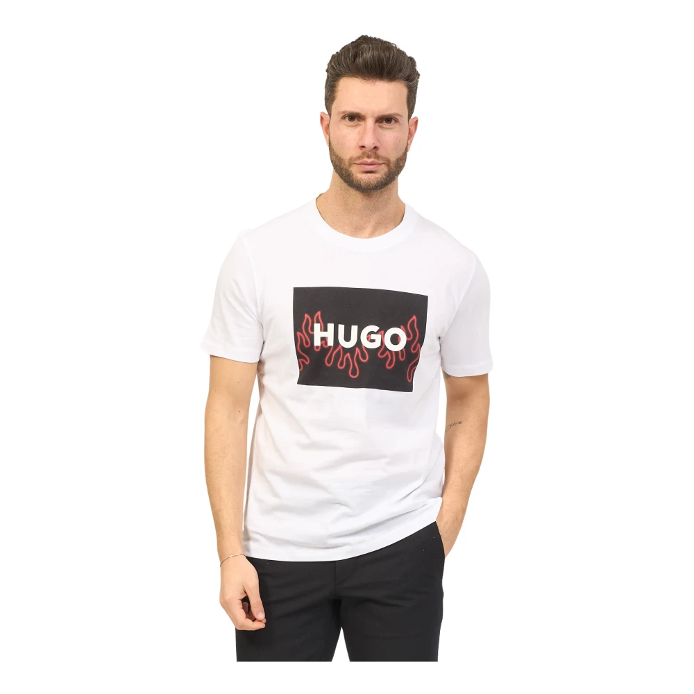 Hugo Boss Heren Regular Fit T-shirt met Vlam Grafisch White Heren