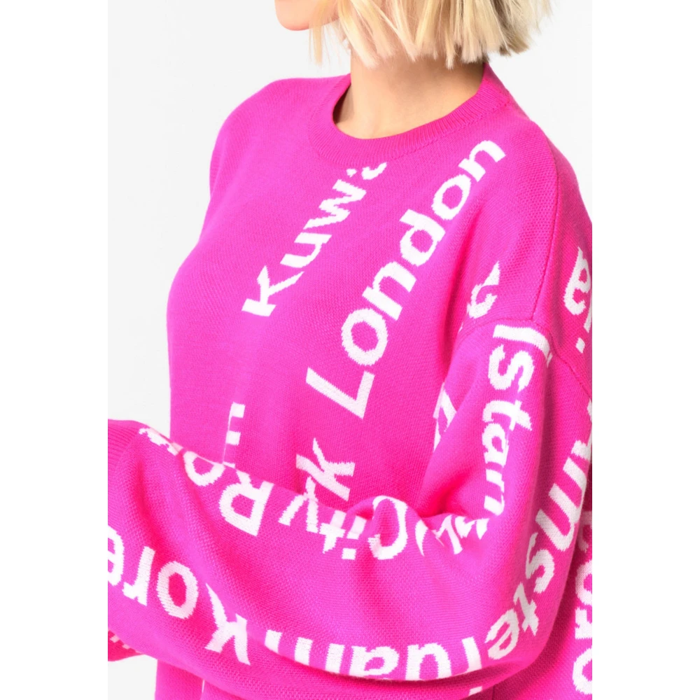 Cesare Gaspari Oversized City Print Gebreide Trui Roze Pink Dames