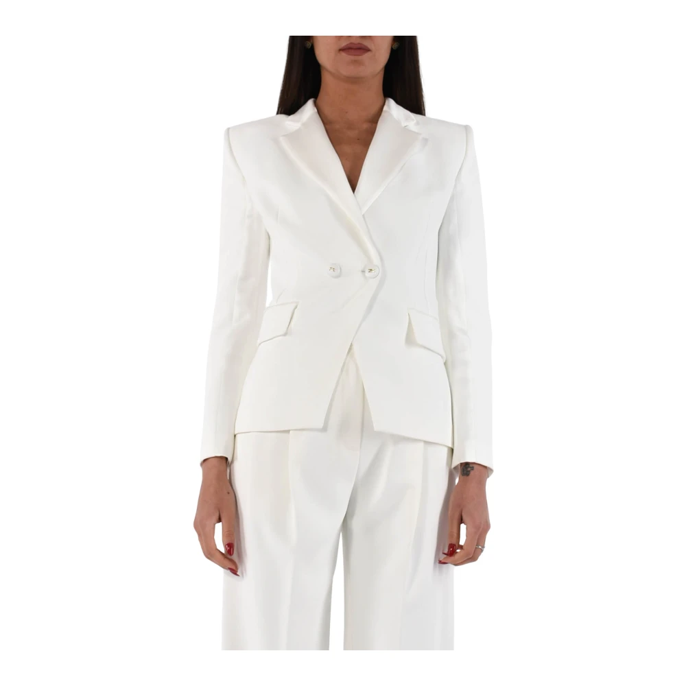 Elisabetta Franchi Satijnen Revers Crepe Jas White Dames