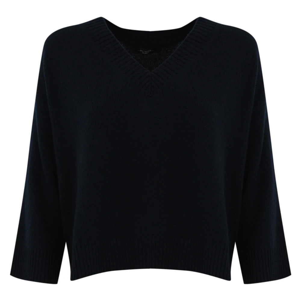 Max Mara Weekend Kasjmier Trui Blauw V-Hals Geribbeld Blue Dames