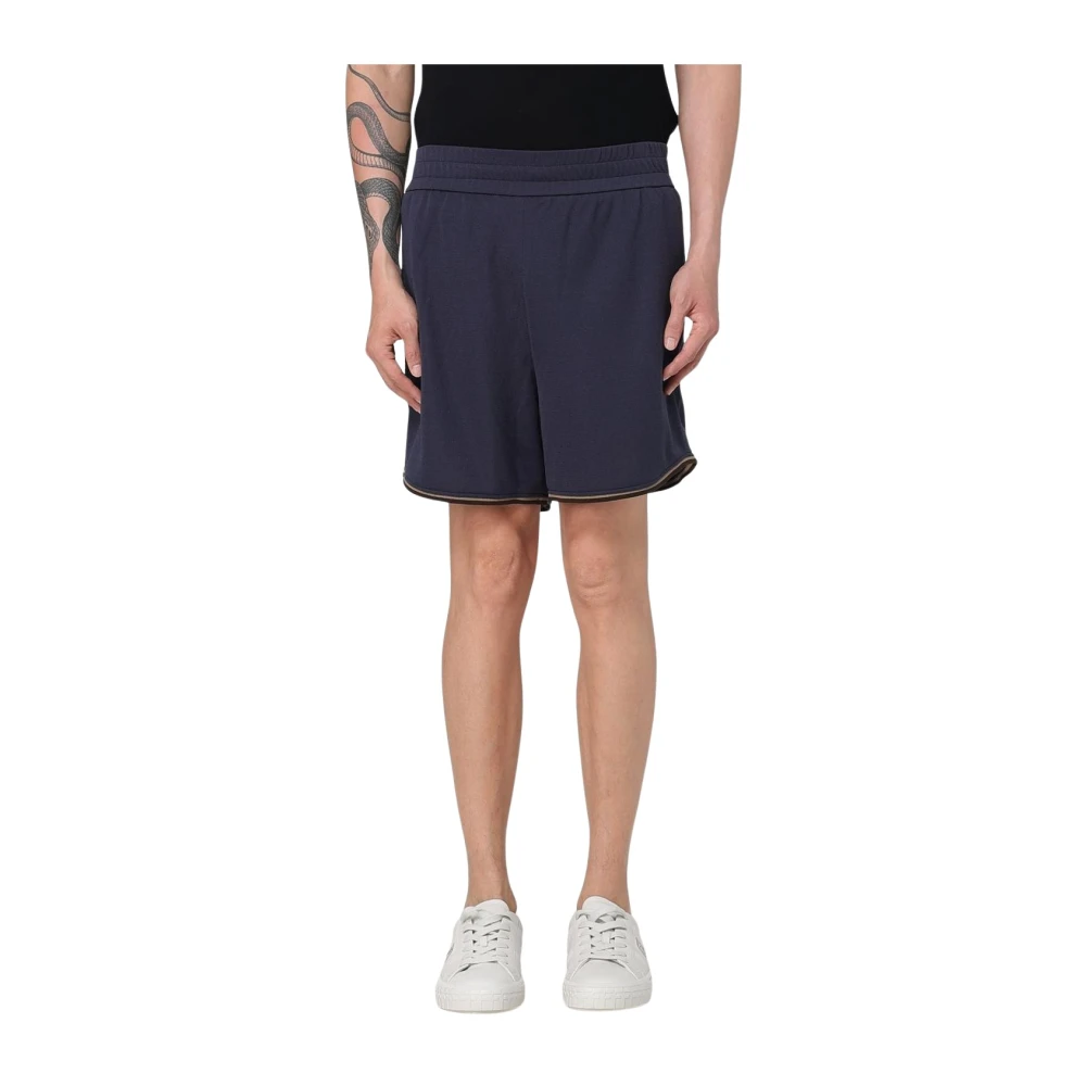 Fendi Men's Blue Sporty Knit Shorts With Stylish Detail Medium